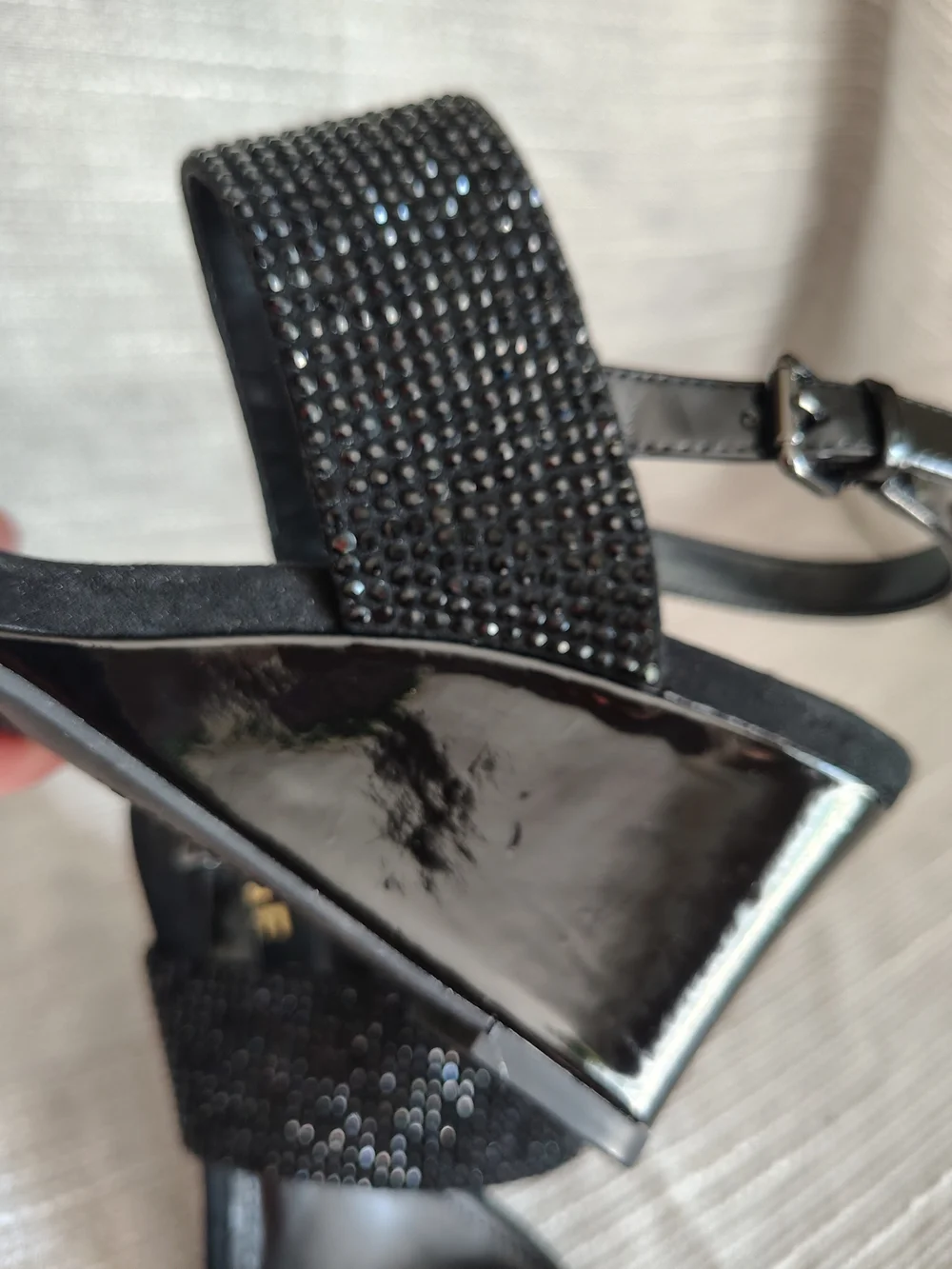 Anne Klein Akelisha Black Rhinestone Wedge Sandals Women's 7.5 Slingback Formal